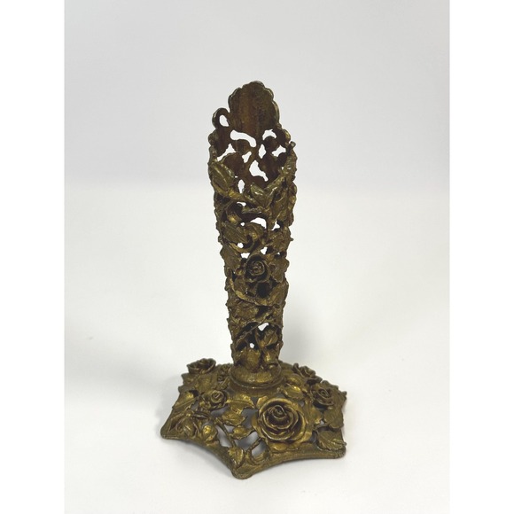 Vintage Matson bud vase: Ornate floral Rose candlestick or pen holder - Picture 11 of 11